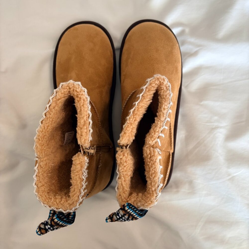 MUK LUKS Lydia Ankle Boots 9 Chestnut Brown Cozy Chalet Knit Side Zip - Picture 3 of 6